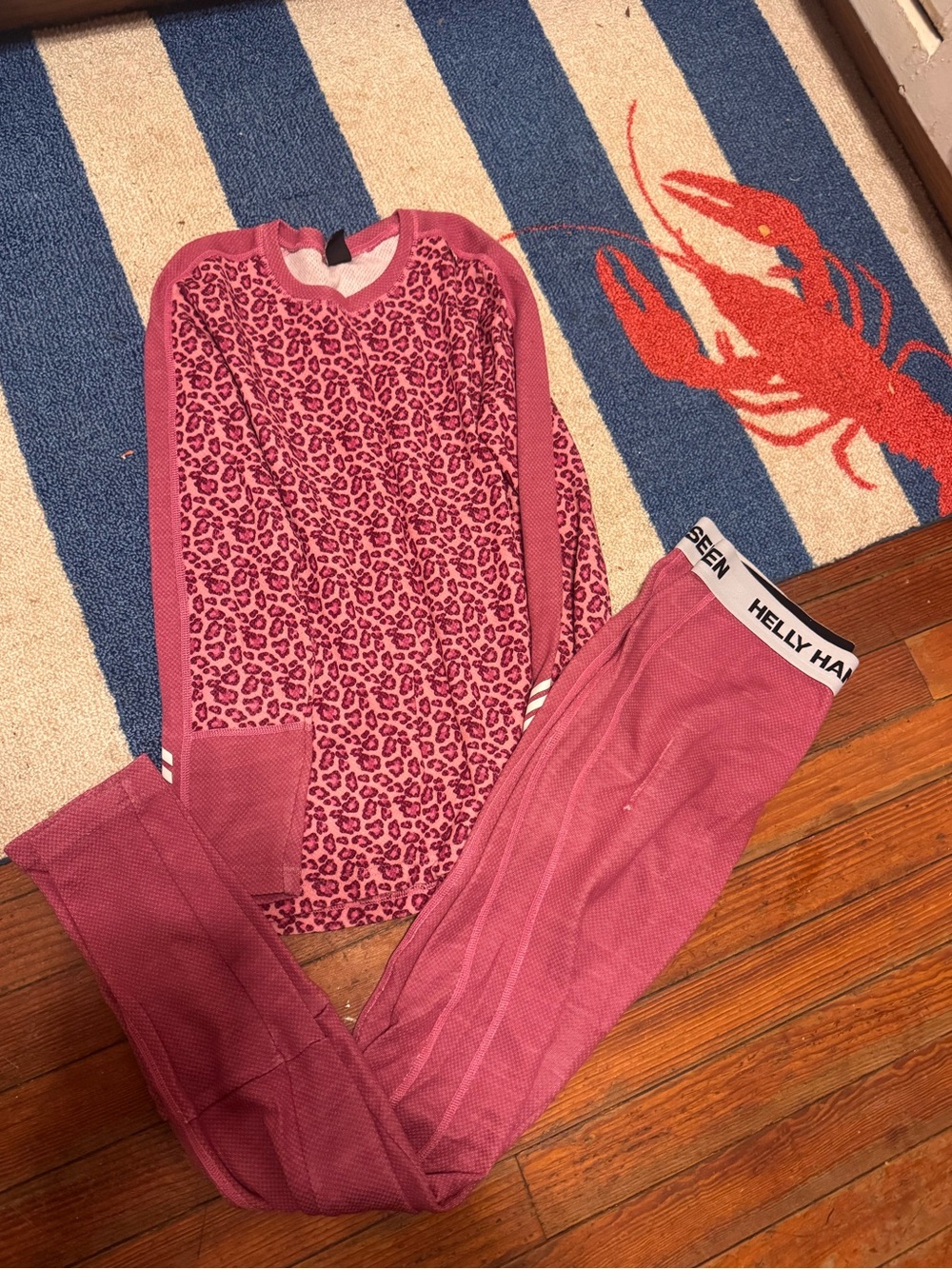 Helly Hansen Merino Wool Set pink leopard size 12 girls
